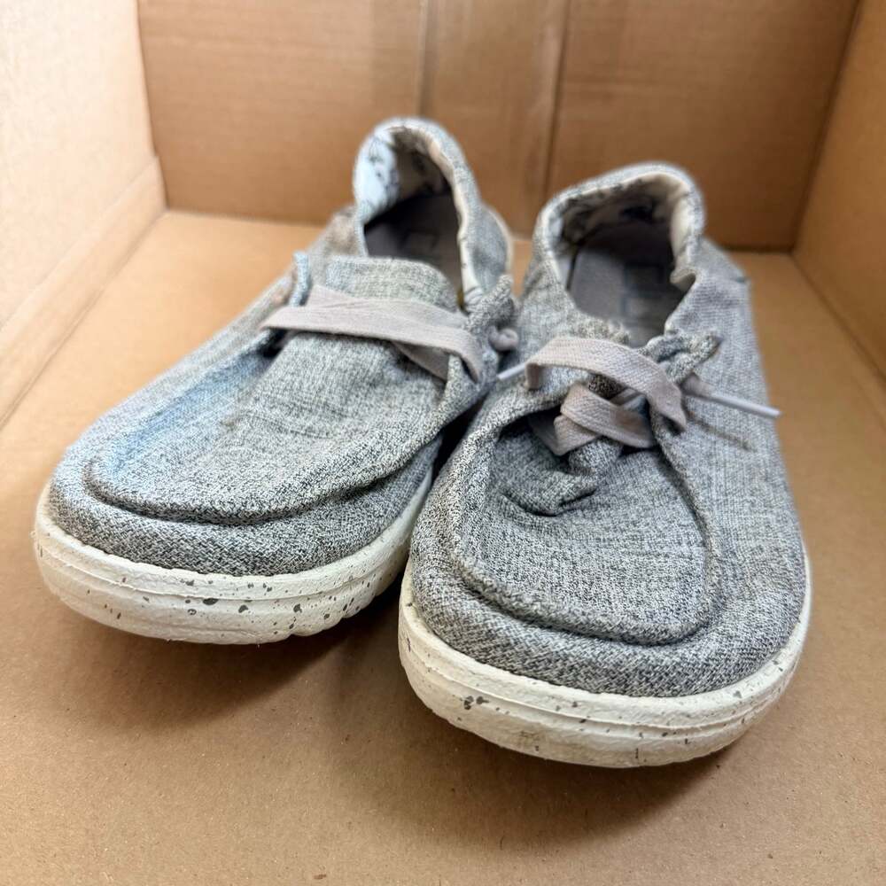 Hey Dudes Womens Wendy Linen Slip On Shoes Gray Size 7